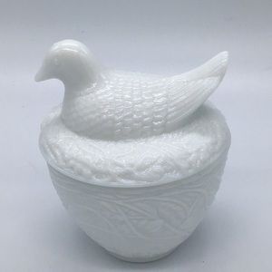 Vintage Avon Nesting Dove Milk Glass Covered Dish